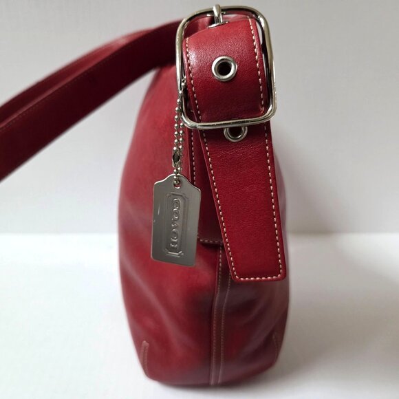 Vintage Coach Soho Legacy Duffle Red Leather Hobo Bucket Bag 9186 - Picture 7 of 16